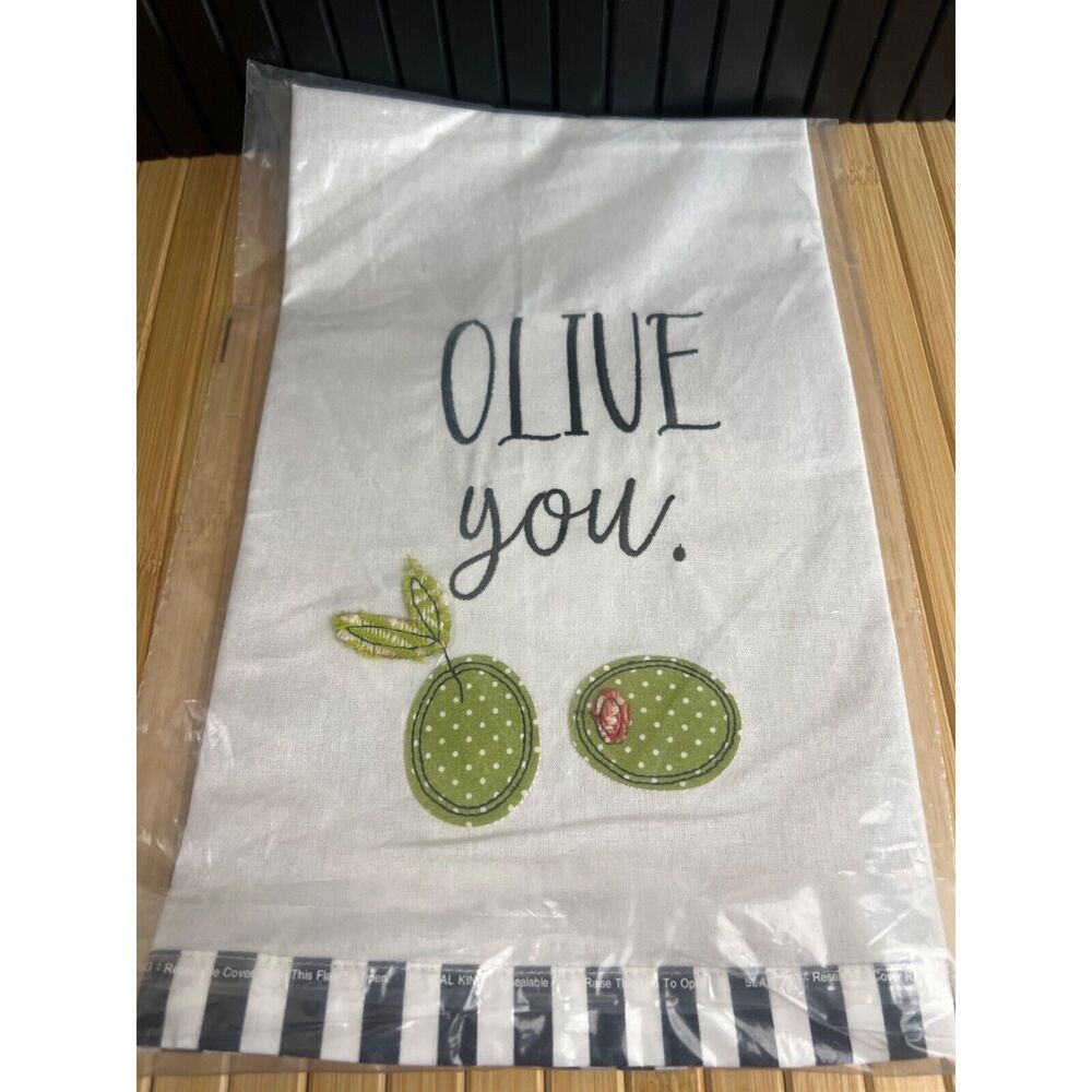 New Olive You Tea Towel Kitchen Hand Towel Handmade in India Daughters Of Hope